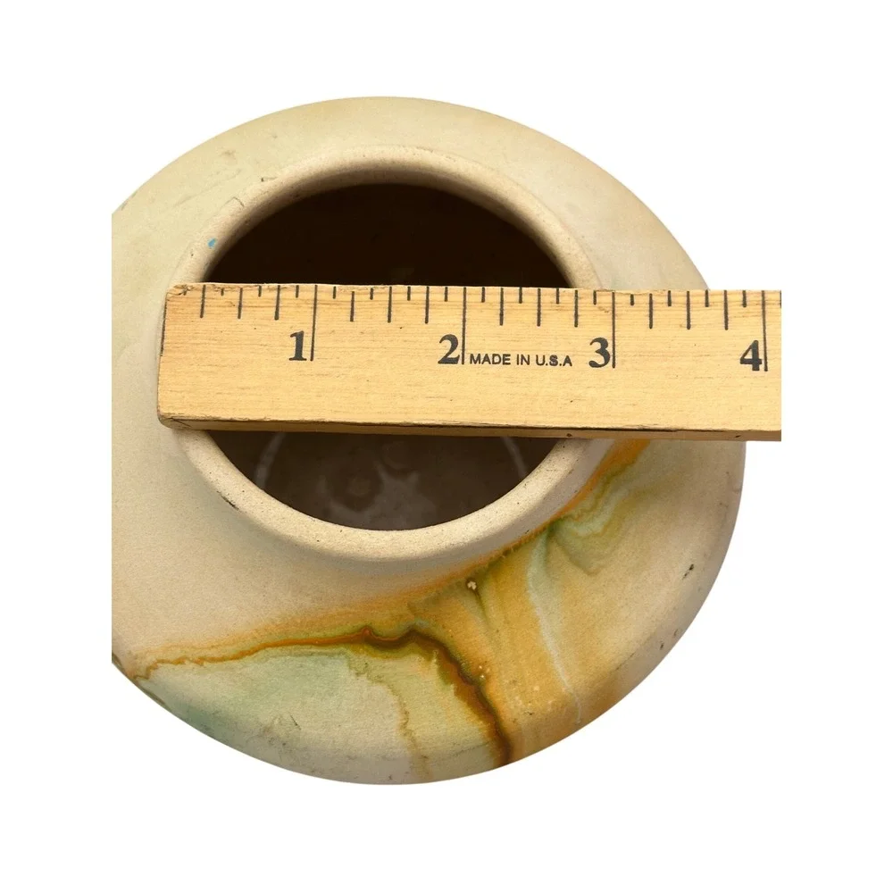Vintage Nemadji USA Pottery Swirl Glaze Native‎ American Earth Tones Green Gold